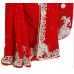 Mesmerizing Red Colored Stone Worked Chiffon Saree